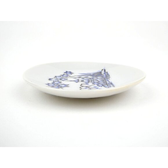 Vintage Japanese Porcelain Mini Plate W/ Blue Pagoda & Tree Design 2.75“ x 2.75” - Picture 8 of 8